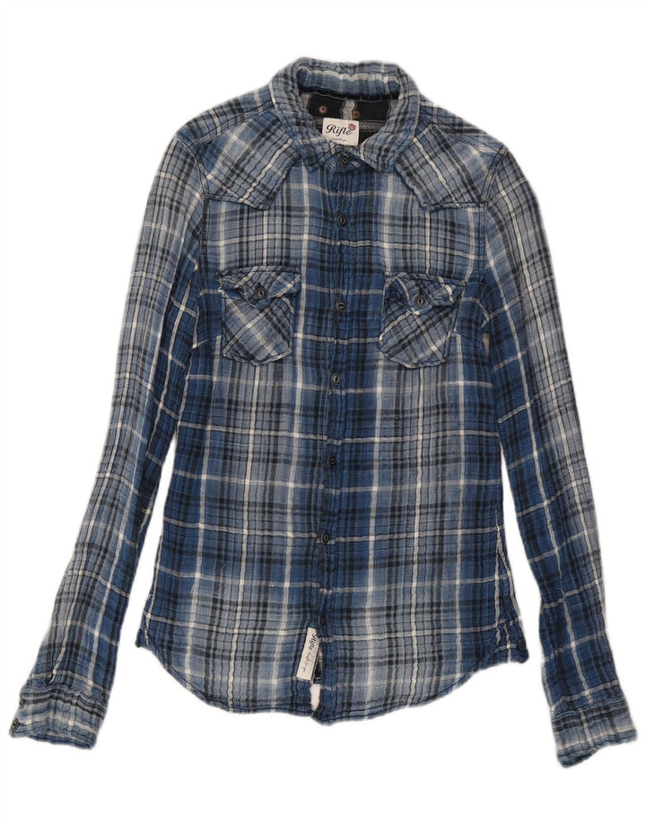 Chemise en flanelle pour hommes Rifle, petit coton à carreaux bleus