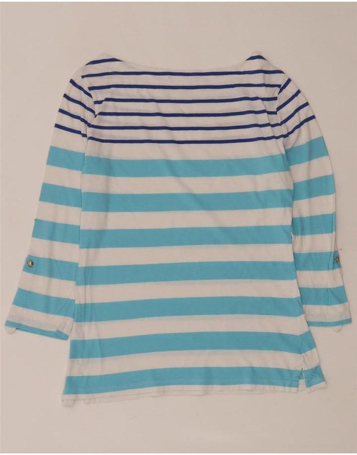 TOMMY HILFIGER Haut Femme Manches 3/4 UK 12 Bleu Moyen Rayé