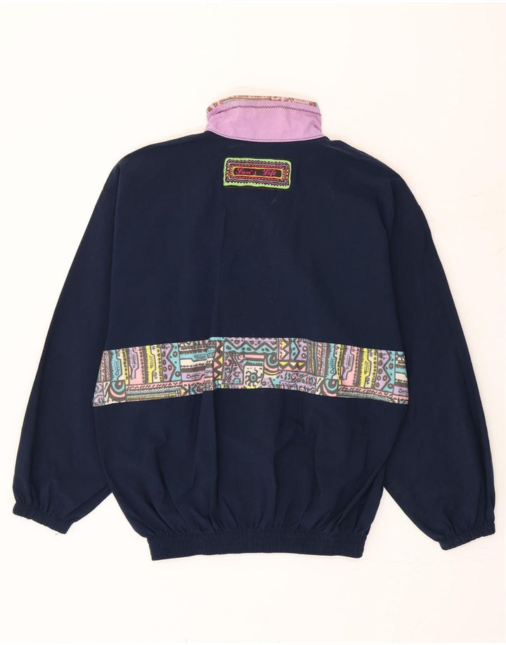 vintage Womens Full Survêtement UK 10 Petit Bleu Marine Géométrique Polyamide
