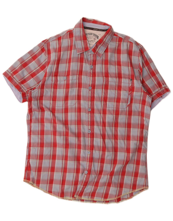 Tommy Hilfiger Chemise à manches courtes pour homme en coton à carreaux rouges