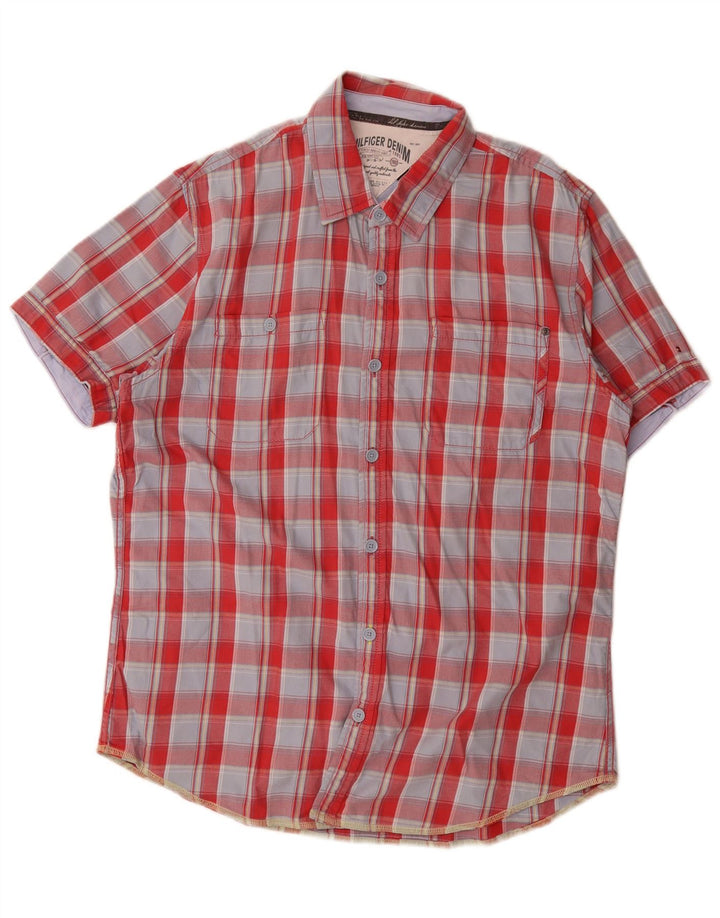 Tommy Hilfiger Chemise à manches courtes pour homme en coton à carreaux rouges