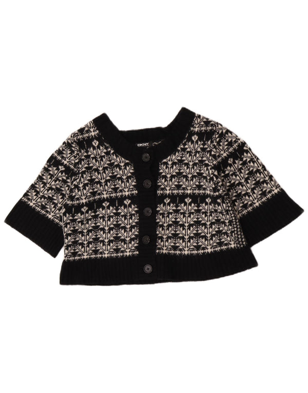 Dkny Cardigan court à manches courtes pour femme UK 12 Noir moyen Fair Isle