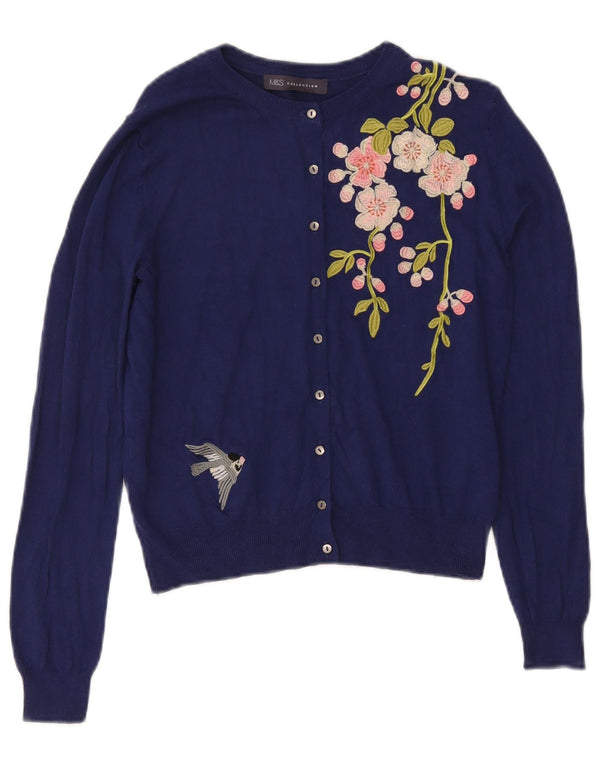 Marks & Spencer Pull cardigan court pour femme UK 10 Petit bleu marine floral