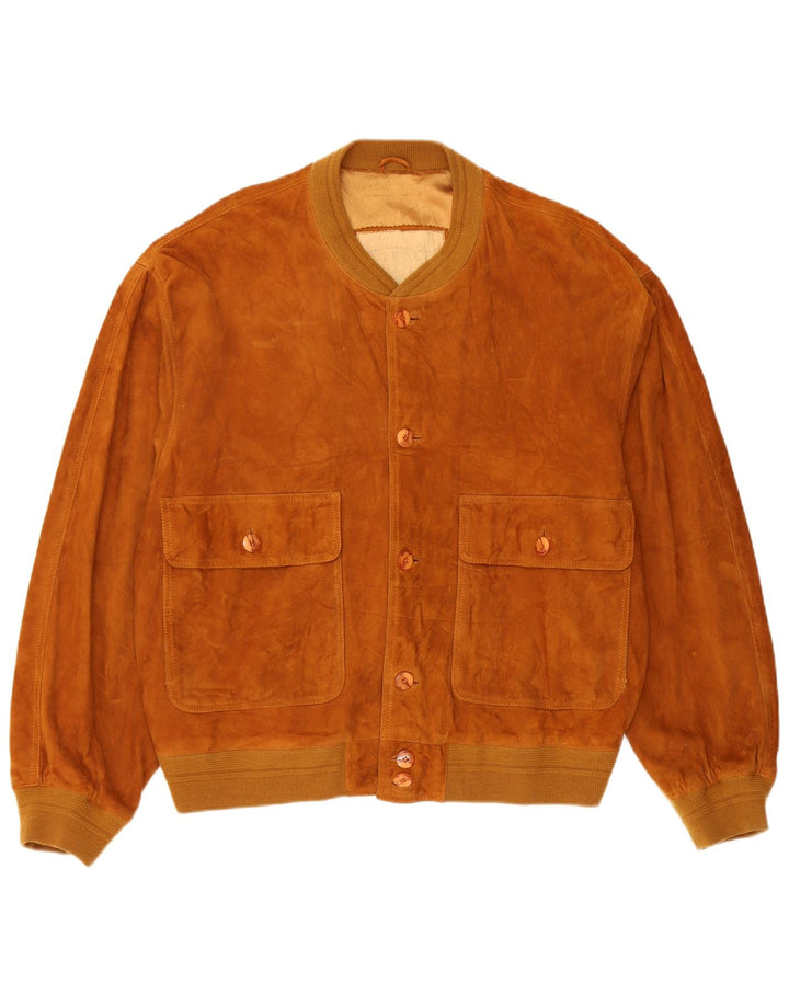 vintage Mens Suede Bomber Jacket IT 52 Grand Cuir Marron