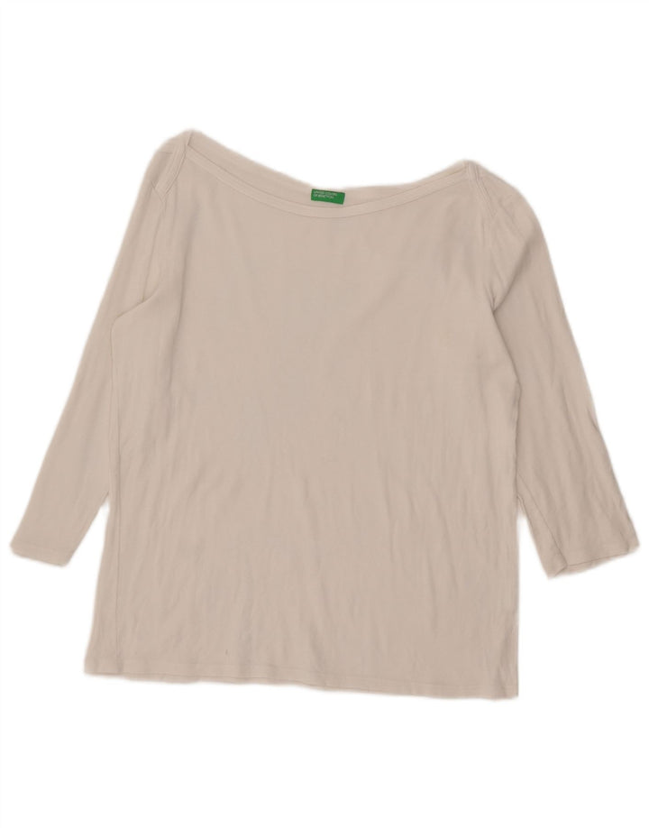 Benetton Haut Femme Manches 3/4 UK 14 Large Blanc Coton