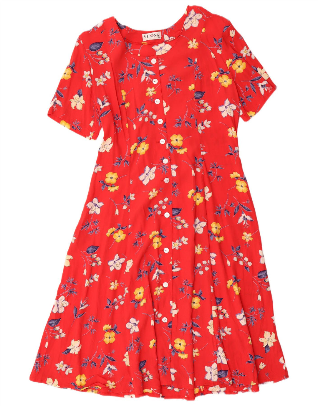 Vilona Moda Robe trapèze pour femme EU 38 Viscose florale rouge moyen