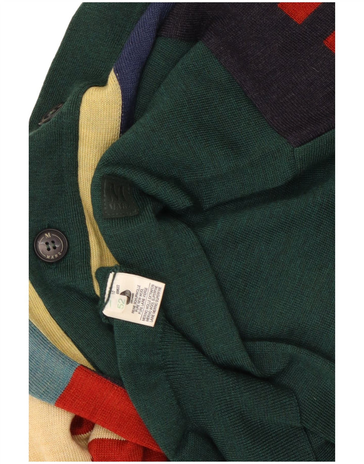 Marz Cardigan Homme Pull IT 52 Large Vert Colorblock Laine