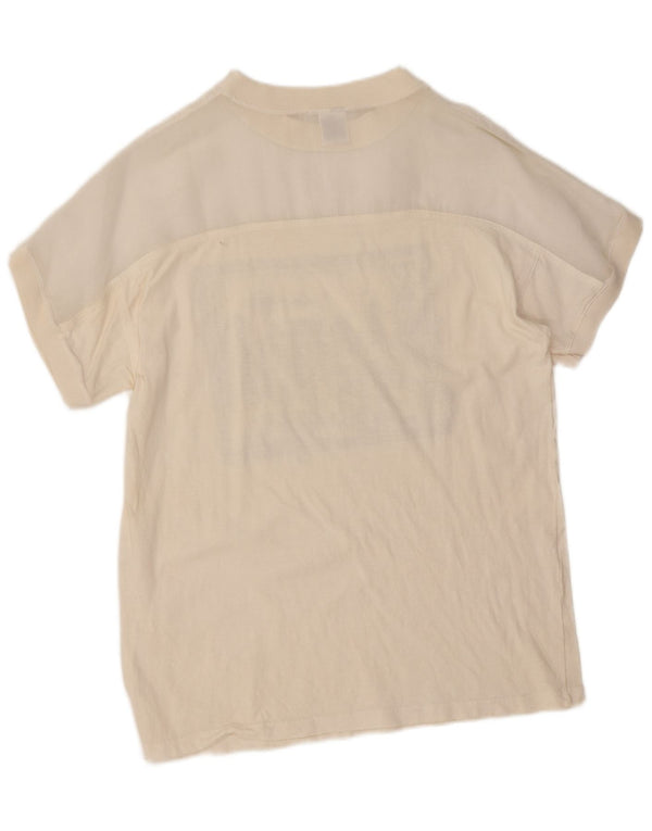 vintage Femmes Graphique T-Shirt Top UK 14 Coton Blanc Moyen