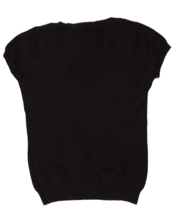 Zara Pull à manches courtes et col bateau pour femme UK 14 Grand coton noir