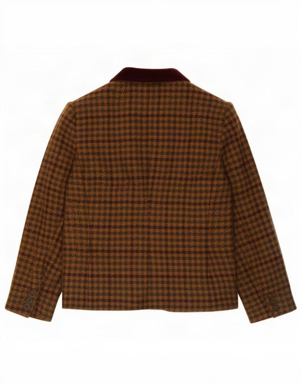 vintage Femme 1 Bouton Blazer Veste UK 14 Grande Laine Marron Pied-de-Poule