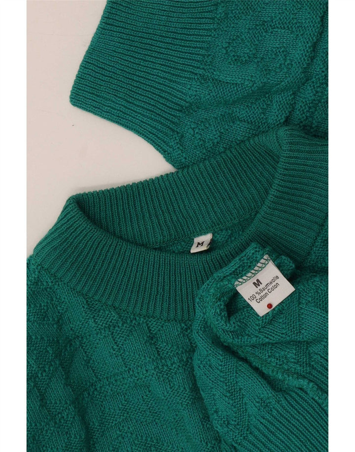 vintage Womens Turtle Neck Jumper Pull UK 14 Moyen Vert Géométrique