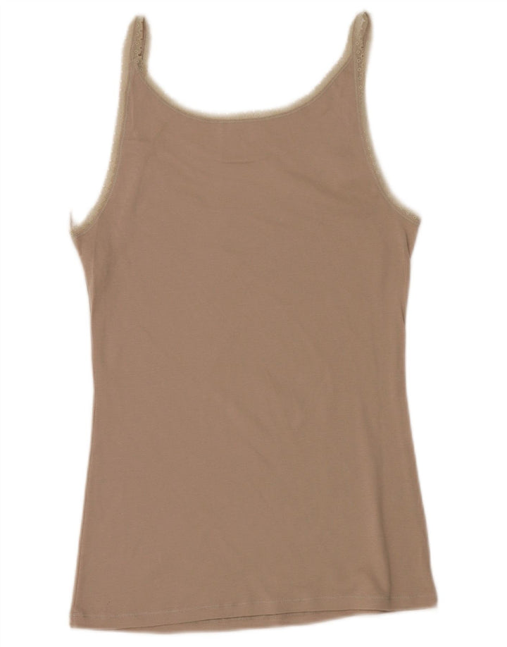 BENETTON Femme Cami Top UK 14 Grand Beige Floral Coton