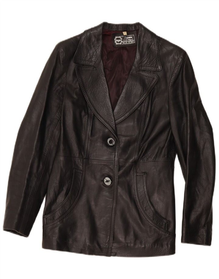 vintage Femme 2 Boutons Veste Blazer En Cuir IT 44 Cuir Noir Moyen