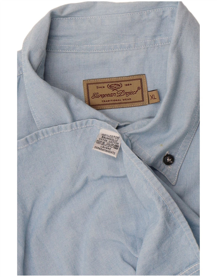 European Project Chemise à manches courtes pour homme XL en coton bleu