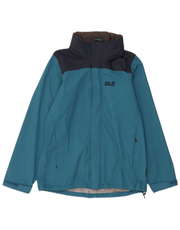 Jack Wolfskin Veste de pluie à capuche pour homme UK 34 Small Bleu Colorblock