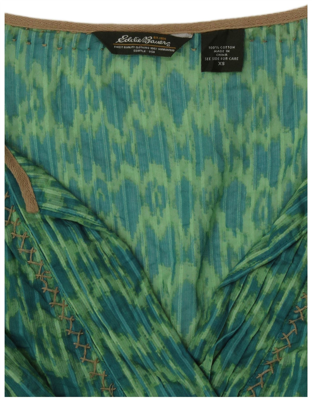 Eddie Bauer Tunique ample à manches 3/4 pour femme UK 6 XS en coton Ikat vert