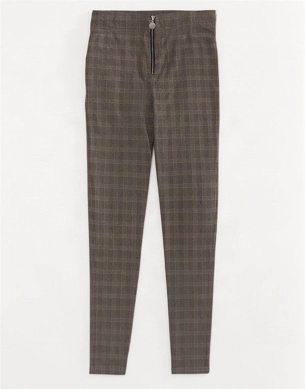Zara Pantalon décontracté skinny pour femme Petit W26 L26 Gris à carreaux Viscose