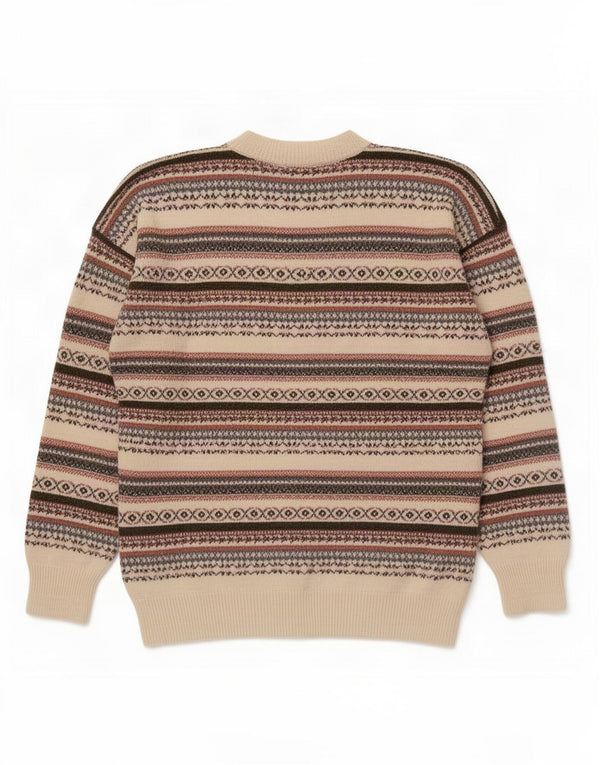 vintage Mens Crew Neck Jumper Pull Grand Off White Fair Isle
