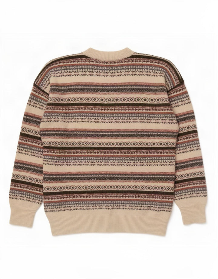 vintage Mens Crew Neck Jumper Pull Grand Off White Fair Isle