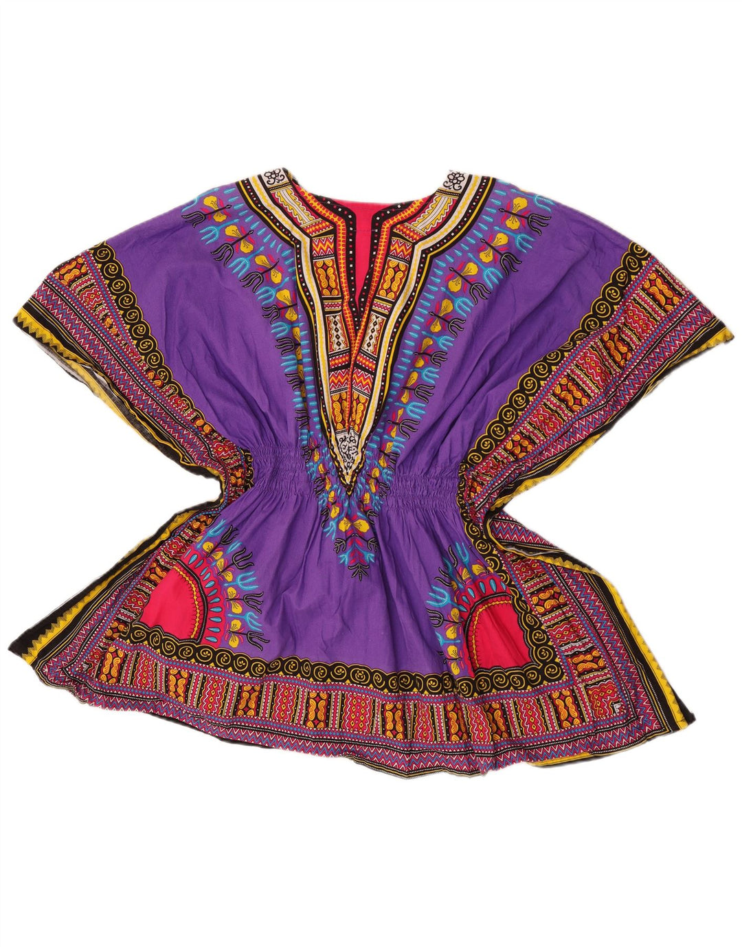 vintage Womens Beach Blouse Top One Size Violet Géométrique Coton