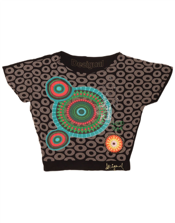 Desigual Femme Graphic Blouse Top UK 44 Medium Noir Géométrique Viscose