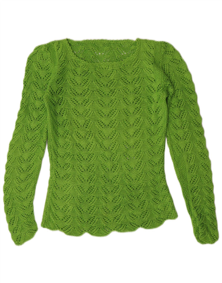 VINTAGE Pull col bateau femme UK 8 Petit Vert