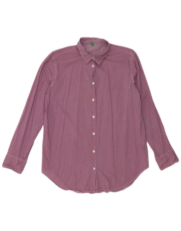 BENETTON Chemise Oversize Femme UK 6 XS Coton Géométrique Rouge
