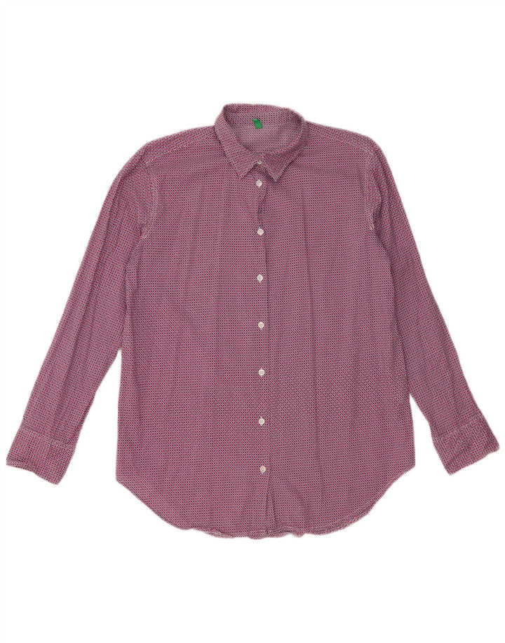 BENETTON Chemise Oversize Femme UK 6 XS Coton Géométrique Rouge