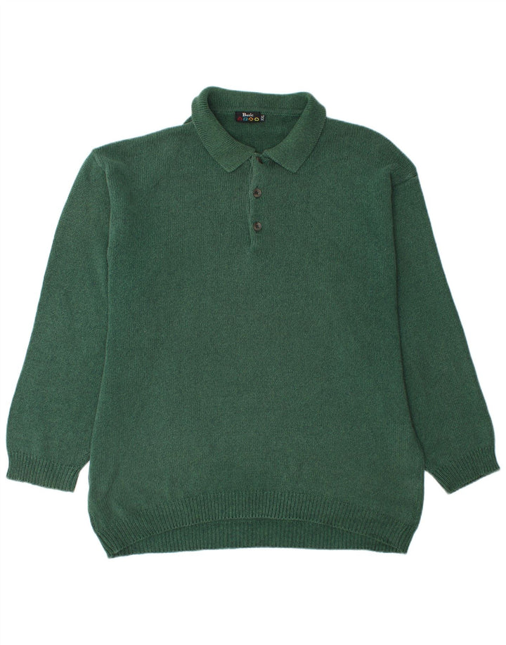 BASIC Pull col polo pour homme 2XL Vert Coton