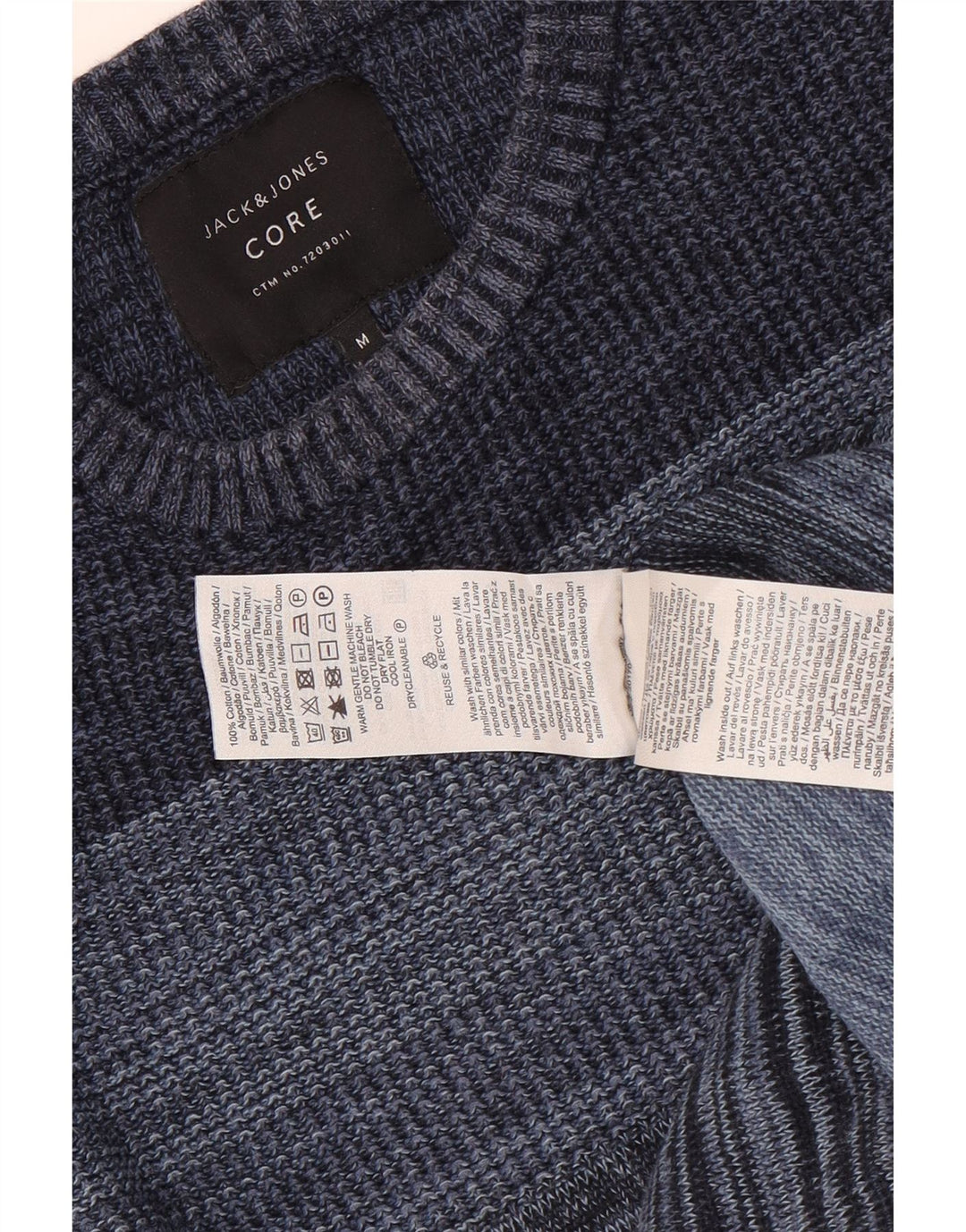 Jack & Jones Pull à col rond en coton à fines rayures bleu moyen pour homme