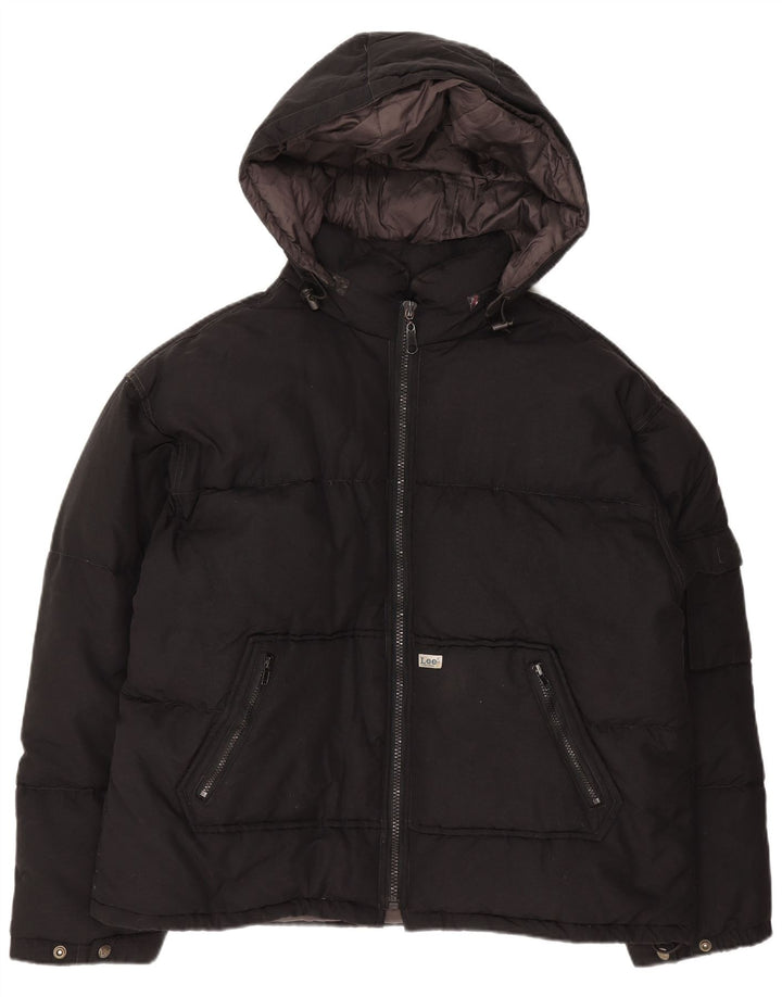 LEE Mens Hooded Padded Jacket UK 42 XL Black Nylon