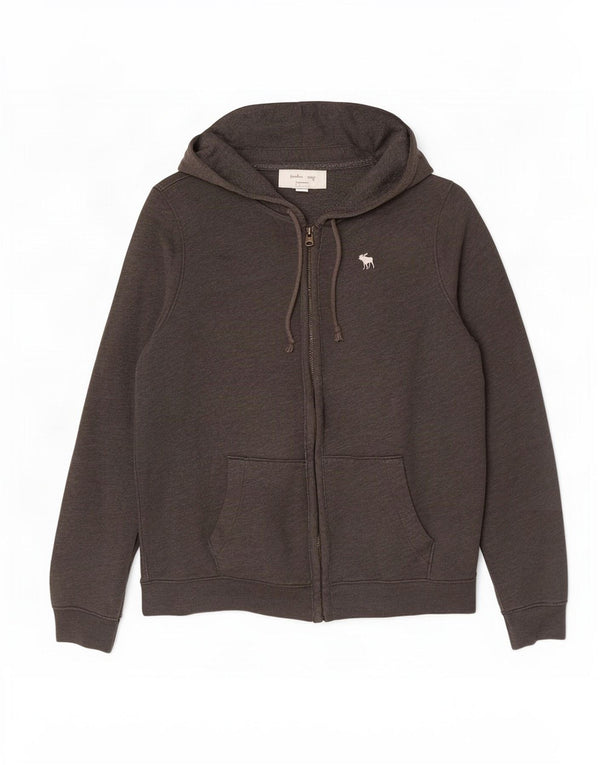 Abercrombie & Fitch Pull à capuche zippé pour homme XL en coton moucheté gris