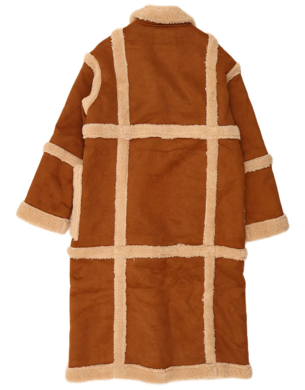 K. ZELL Manteau Sherpa coupe ample pour femme UK 14 Marron moyen géométrique