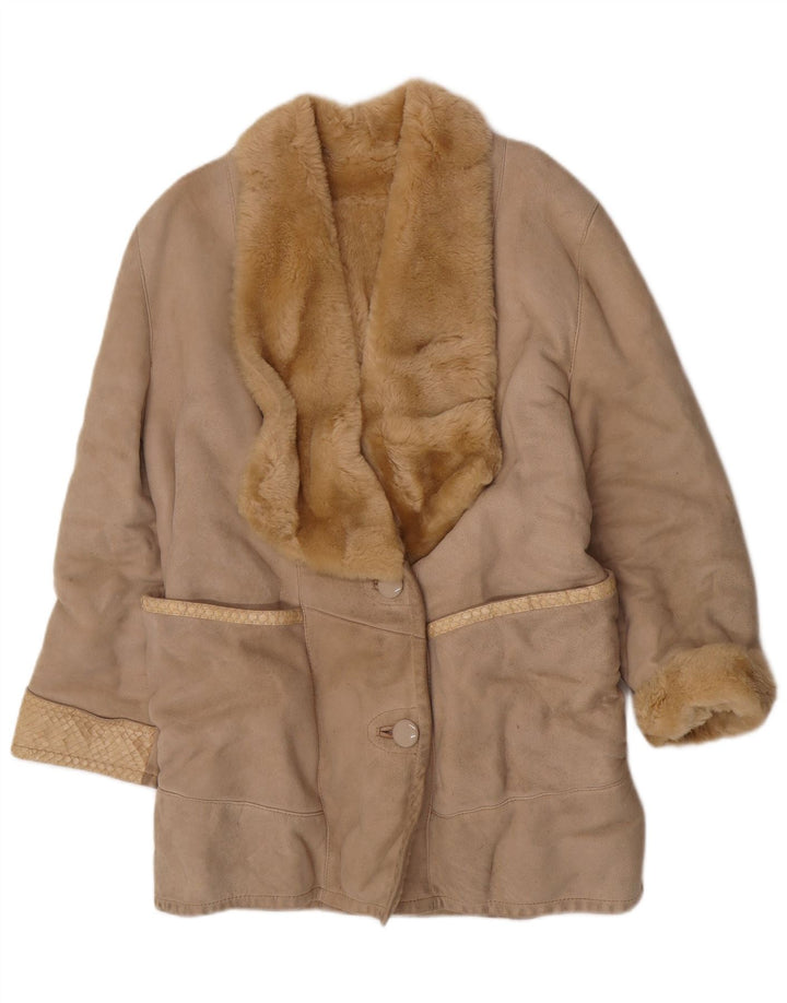 manteau en peau de mouton femme vintage UK 14 peau de mouton beige moyen