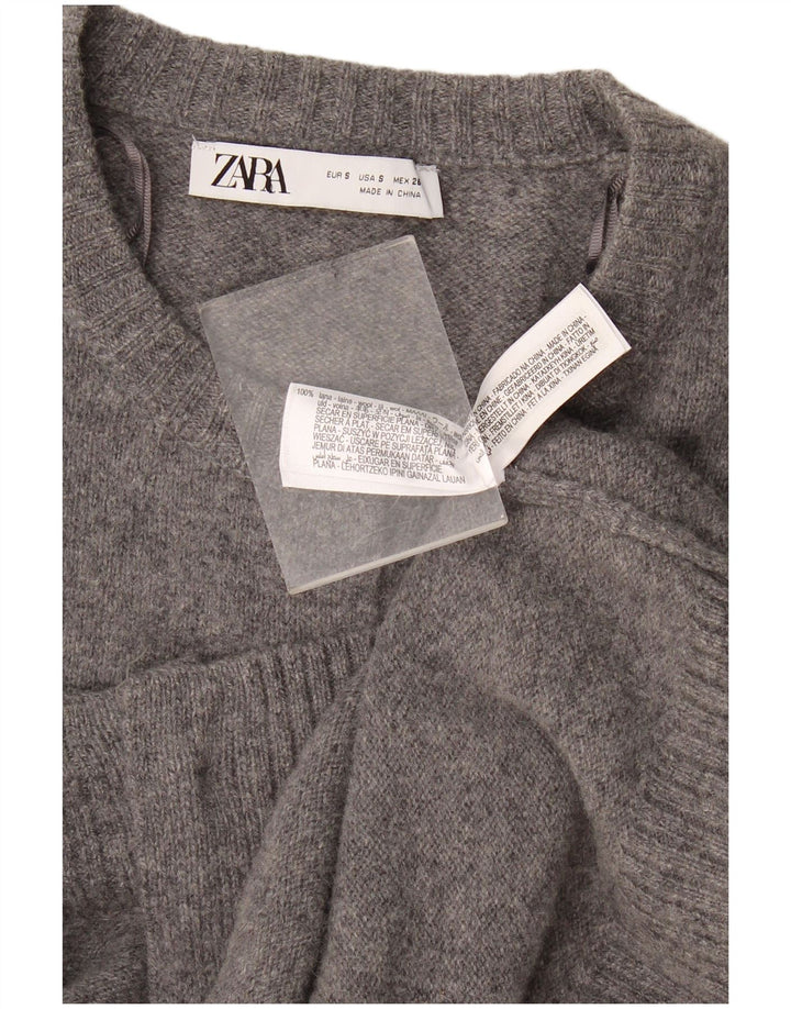 Zara Womens Cardigan Sweater UK 10 Petite laine mouchetée grise