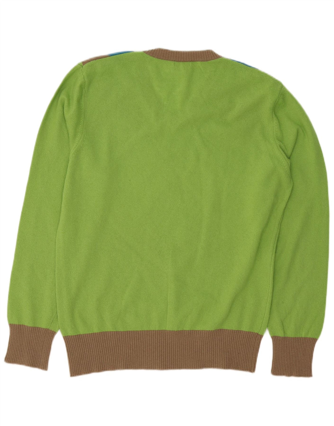 BENETTON Pull col en V pour homme en laine à losanges/diamants Vert
