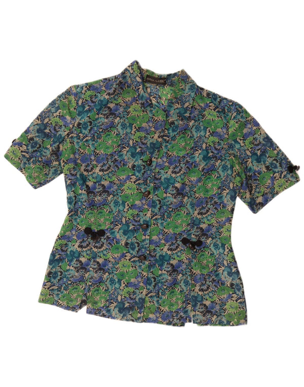 vintage Femme Chemise à manches courtes Blouse UK 14 Grand Acétate Floral Vert