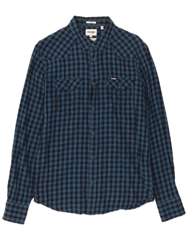 WRANGLER Chemise Slim Flanelle Homme Bleu Moyen Vichy Coton