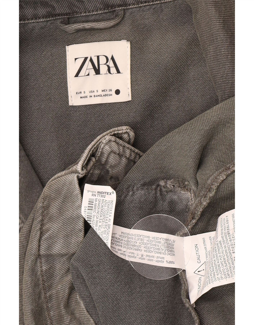 Zara Manteau en denim surdimensionné pour femme UK 10 Petit coton gris