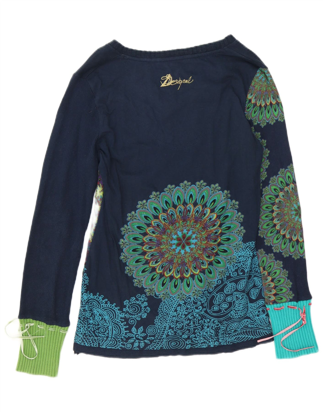 DESIGUAL Haut graphique à manches longues pour femme UK 14 Large Bleu marine Floral