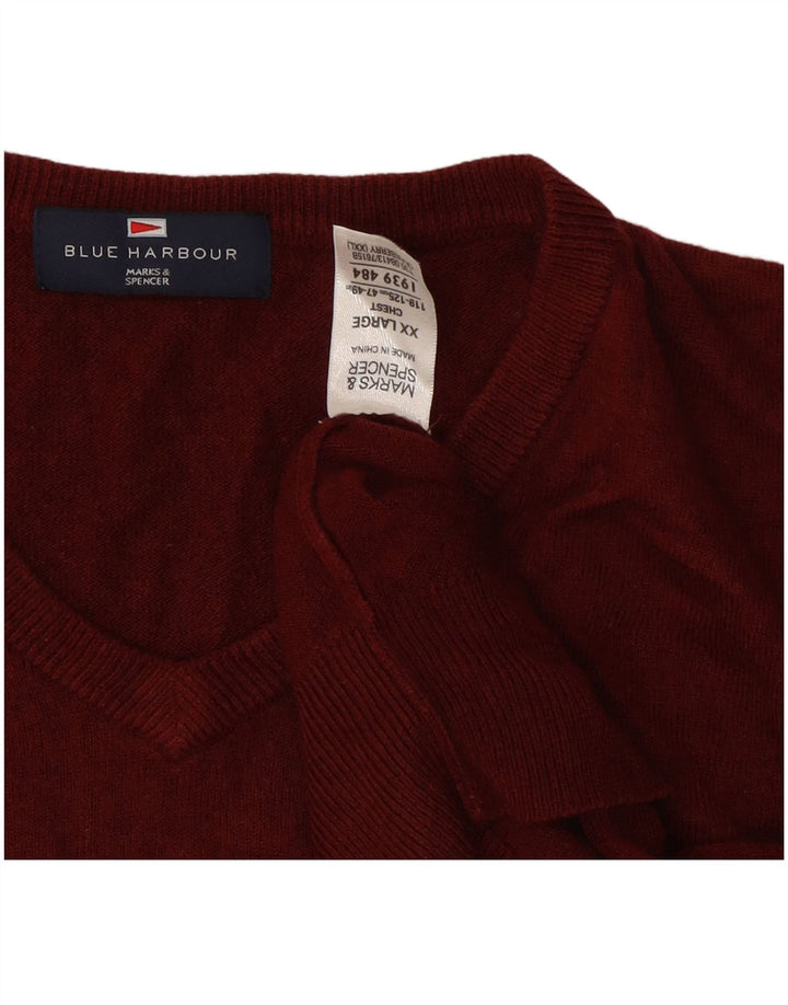 Marks & Spencer Pull à col en V Blue Harbour pour homme 2XL Bordeaux