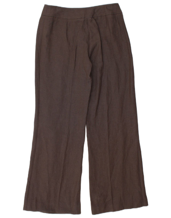 WALLIS Womens Petite Wide Leg Casual Trousers UK 6 XS W28 L30 Brown Linen