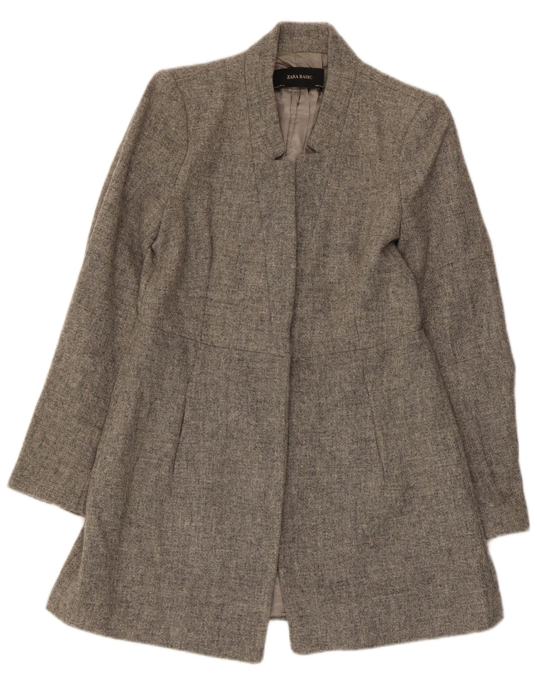 Zara Veste Blazer Longue Femme UK 12 Laine Gris Moyen