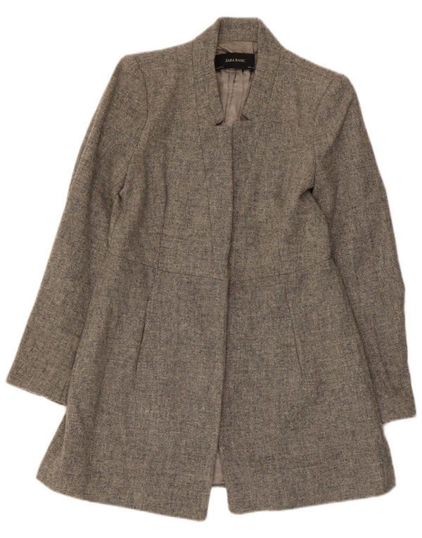 Zara Veste Blazer Longue Femme UK 12 Laine Gris Moyen