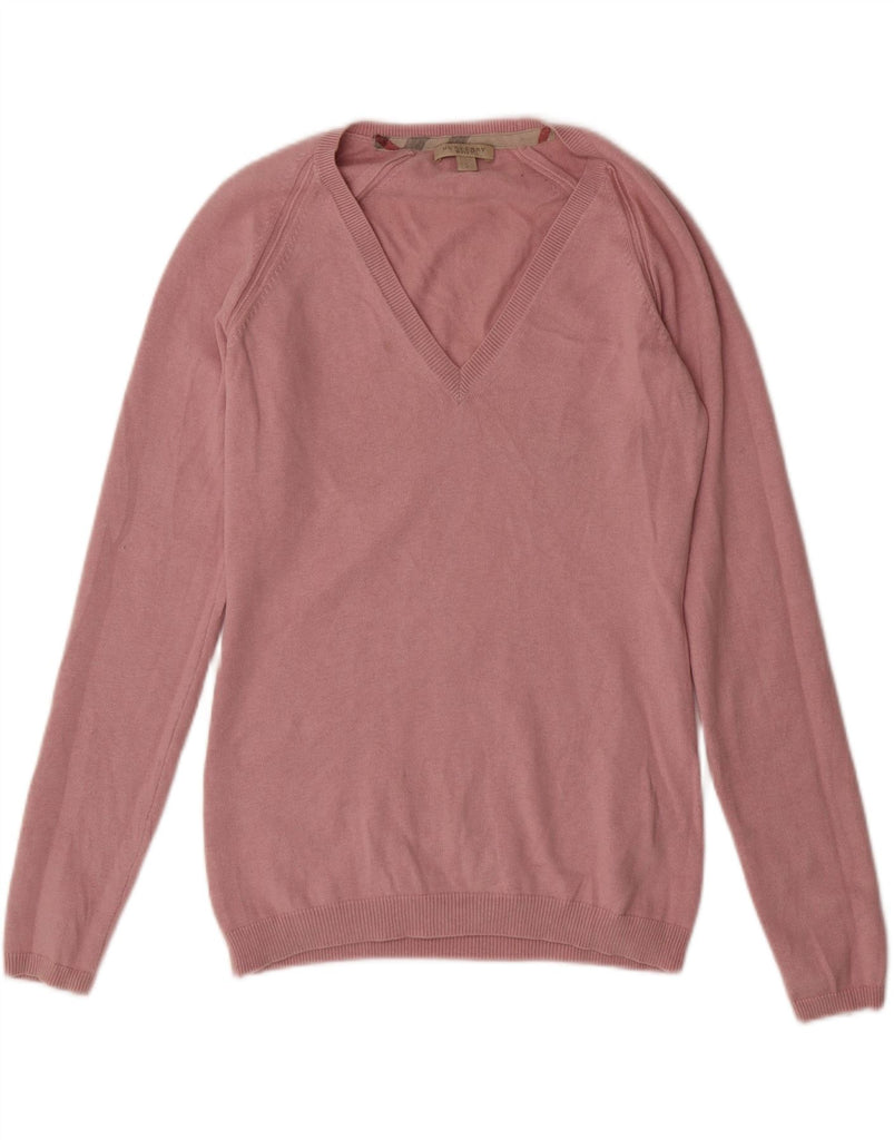 BURBERRY Womens V-Neck Jumper Sweater UK 10 Small Pink Cotton Vintage Burberry and Second-Hand Burberry from Messina Hembry 