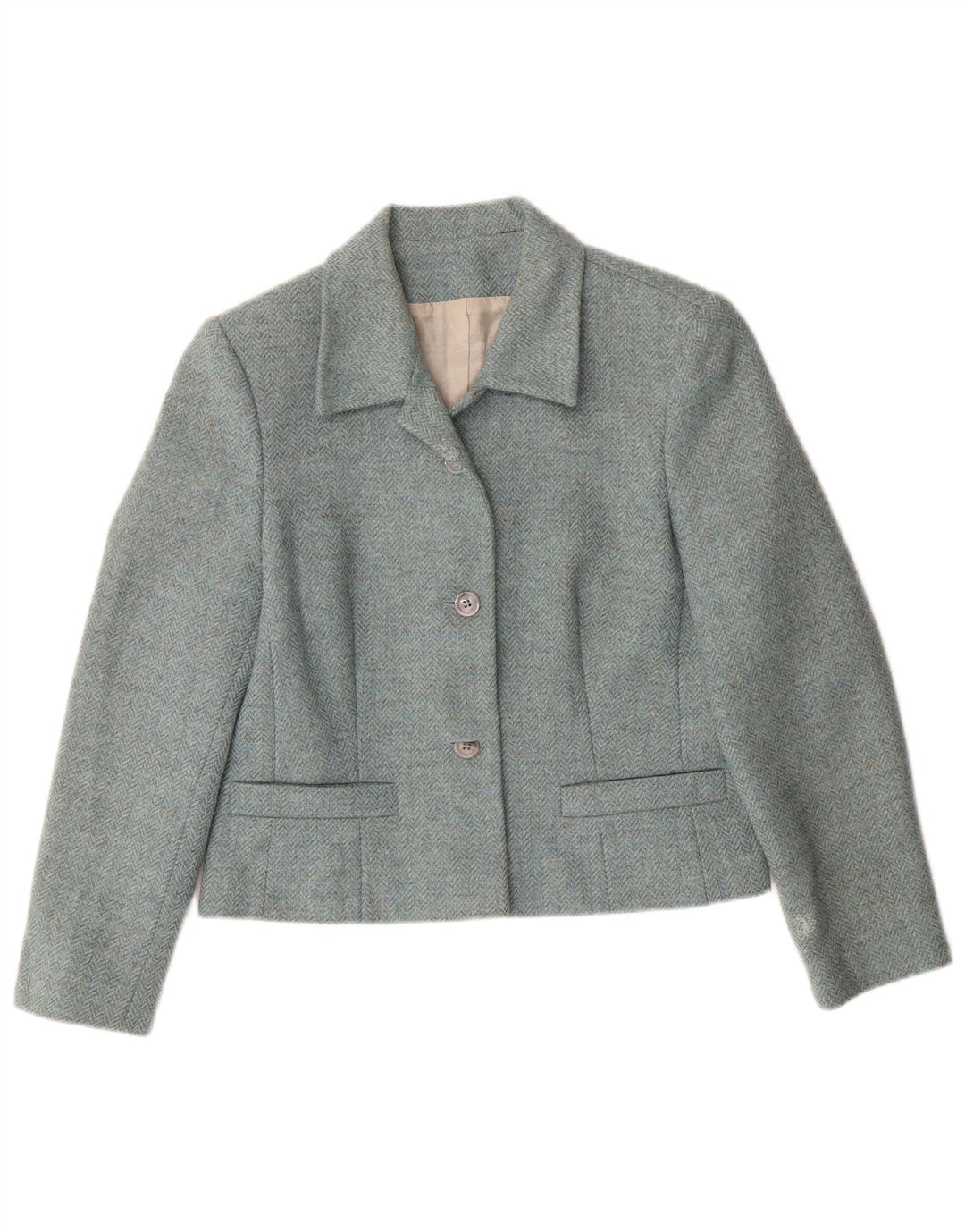 LAURA ASHLEY Veste blazer courte à 3 boutons pour femme UK 12 Laine bleu moyen