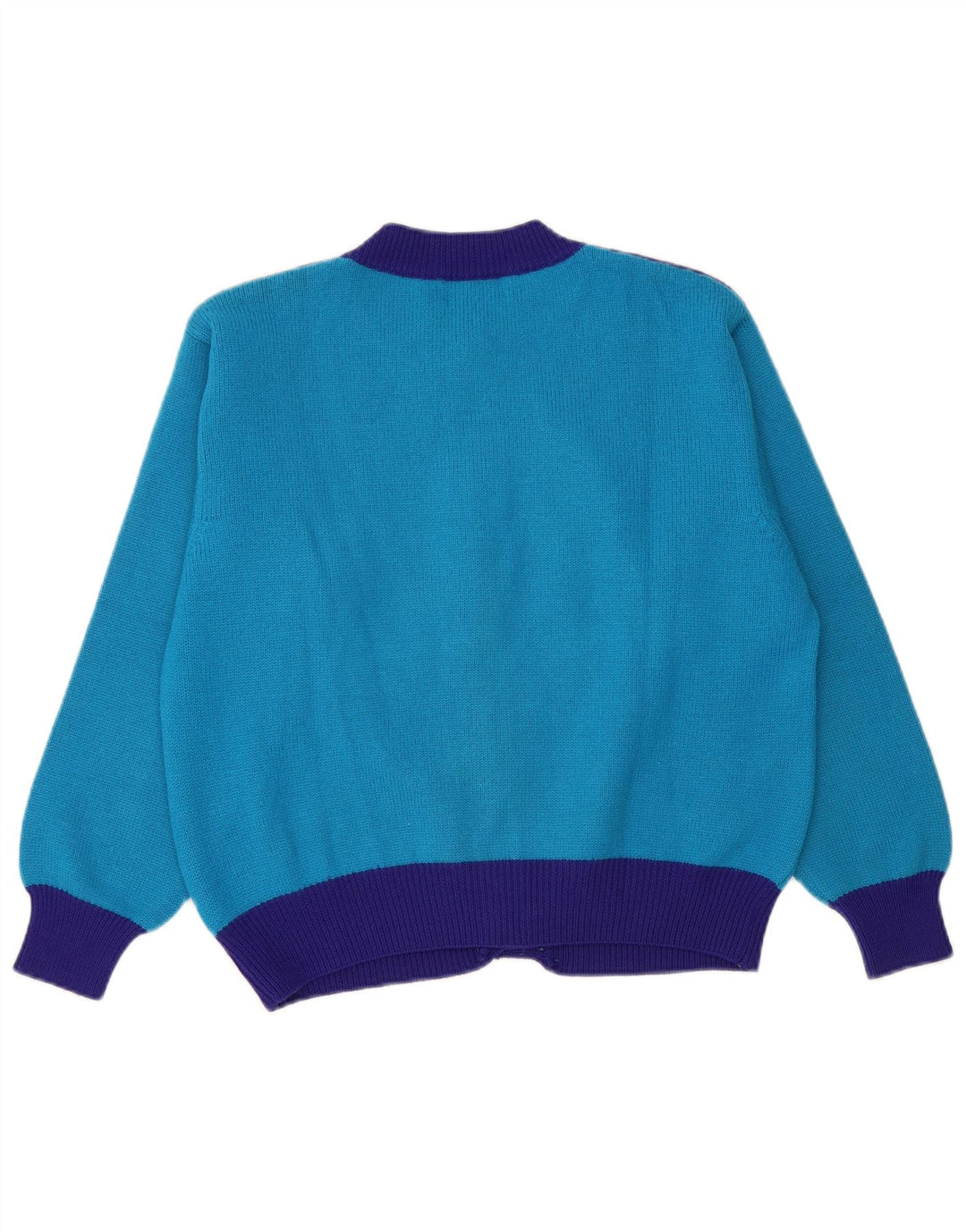 Benetton Cardigan court d'hiver pour femme IT 48 XL en laine color block bleu