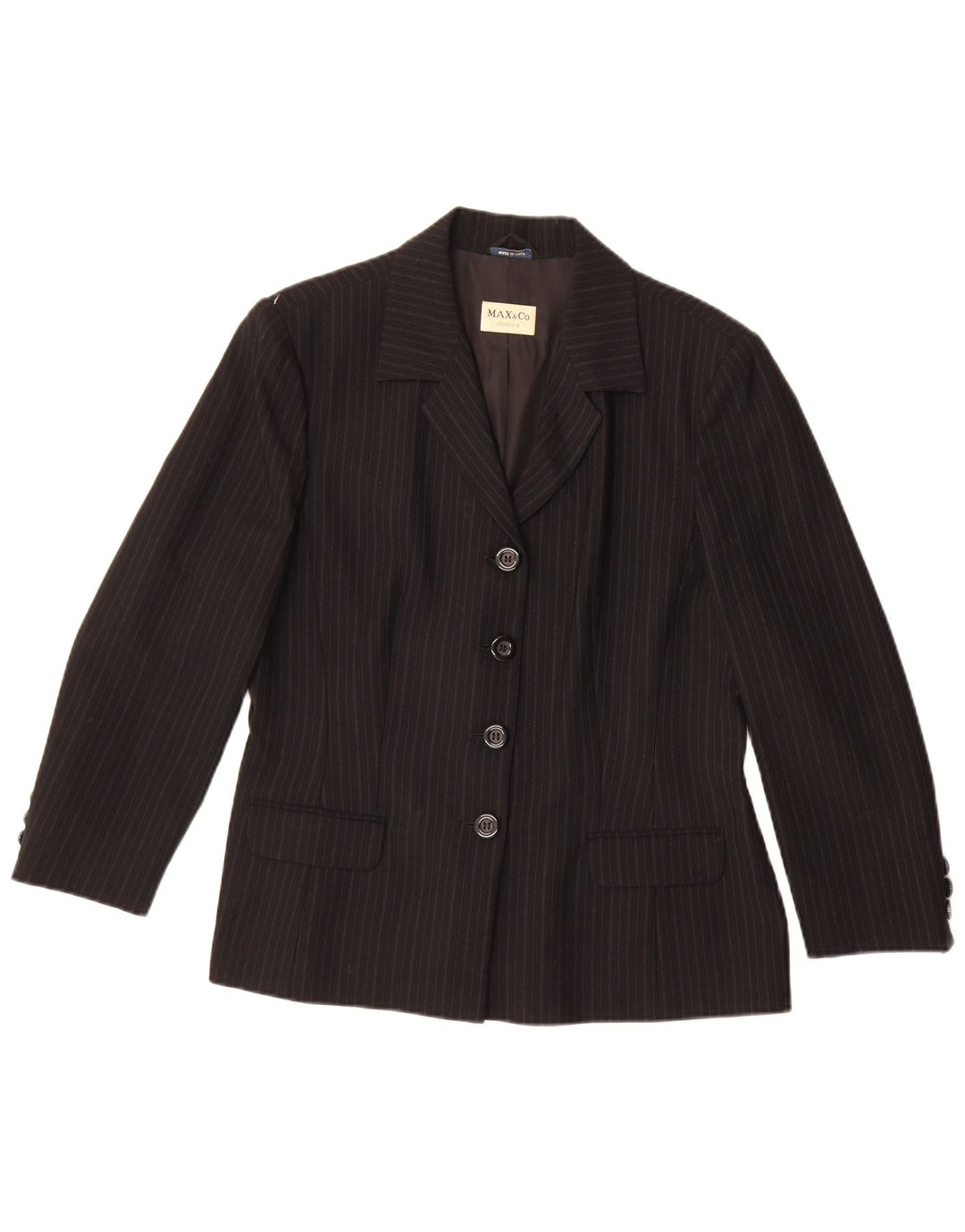 Max & Co. Veste blazer à 4 boutons pour femme UK 16 Grande laine rayée noire