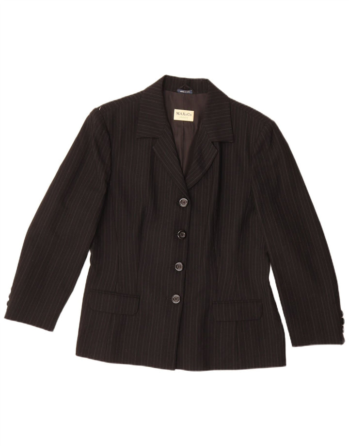 Max & Co. Veste blazer à 4 boutons pour femme UK 16 Grande laine rayée noire
