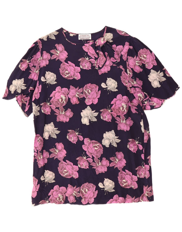 ELENA MIRO Chemisier long avec nœud papillon pour femme UK 20 2XL Bleu marine Floral